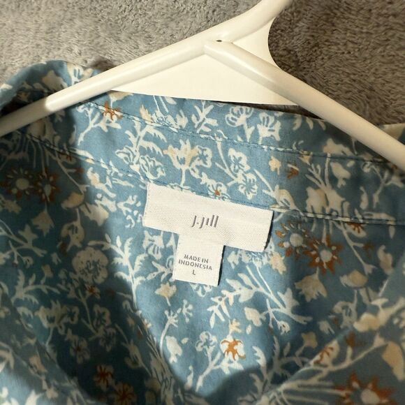 J Jill Sleep Top L Floral Colorblock Long Sleeves Button Up Collared Lightweight - Picture 3 of 9